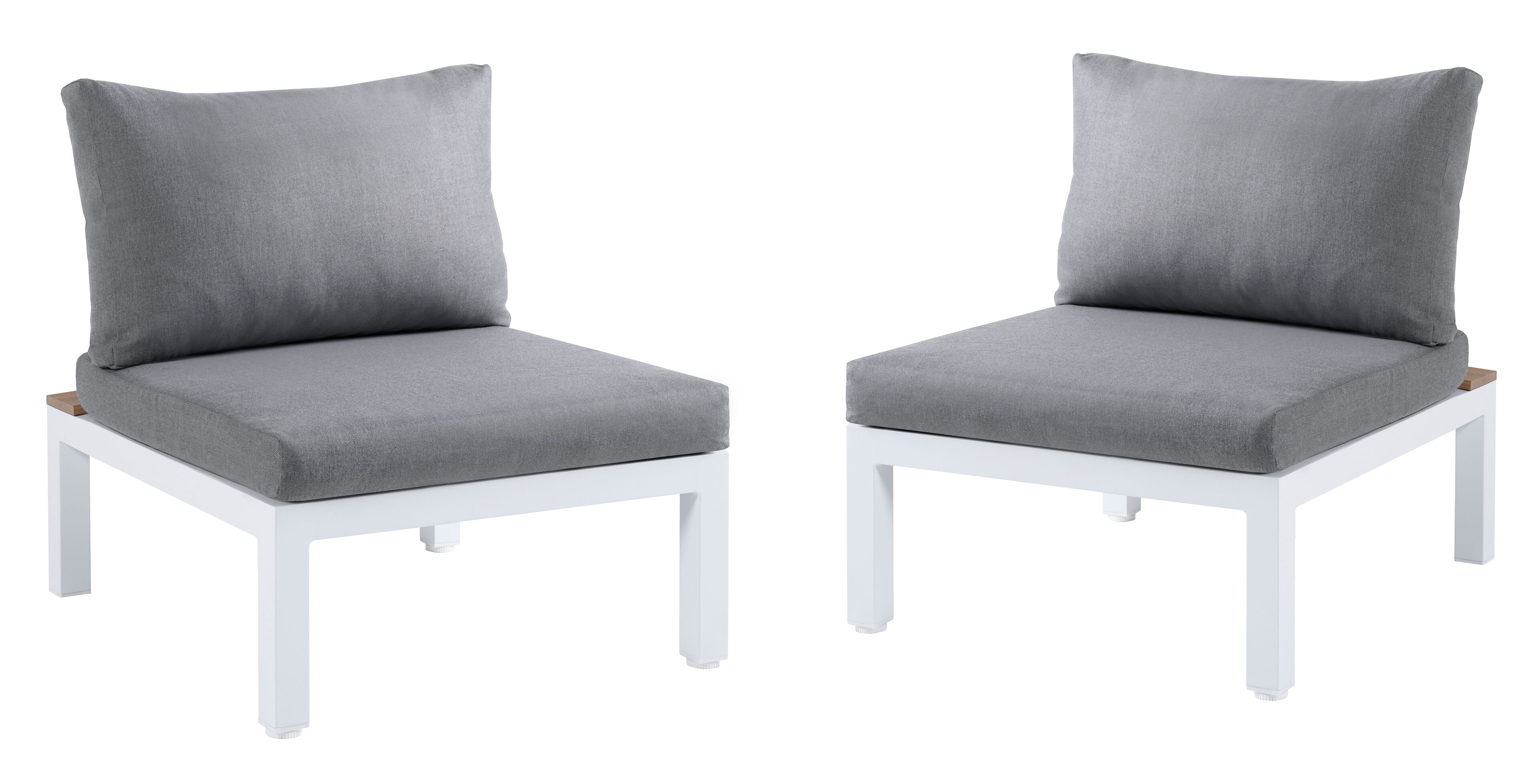 Set van 2 Toma loungestoelen in wit aluminium en naturel polywood met grijs polyester kussen