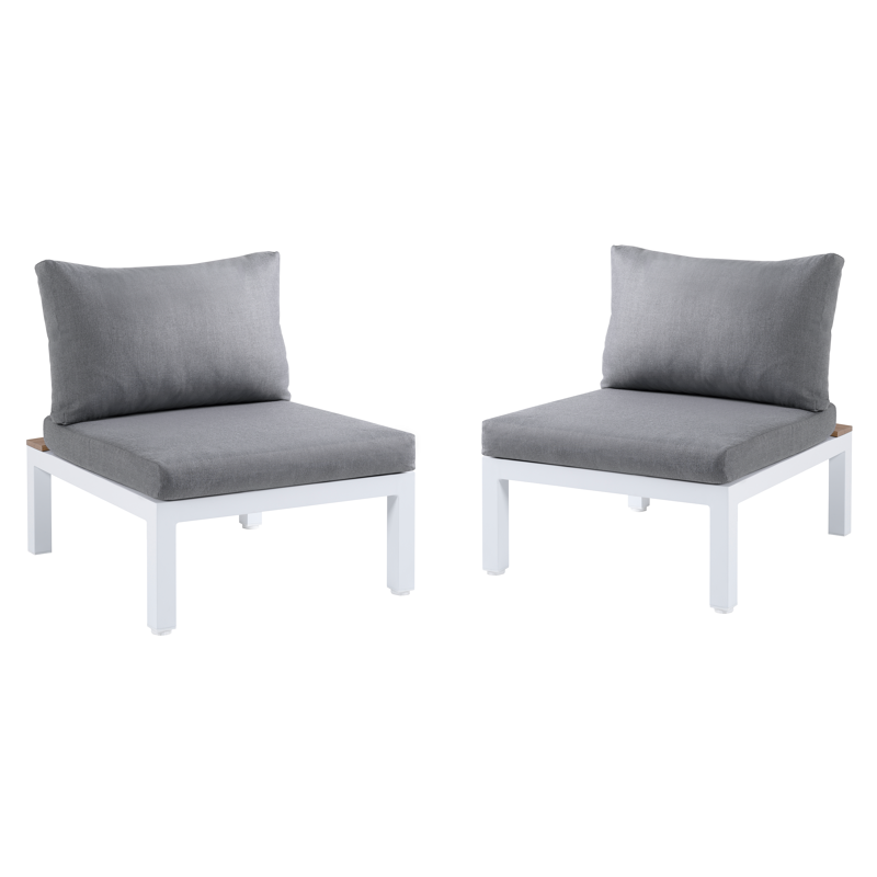 Set van 2 Toma loungestoelen in wit aluminium en naturel polywood met grijs polyester kussen