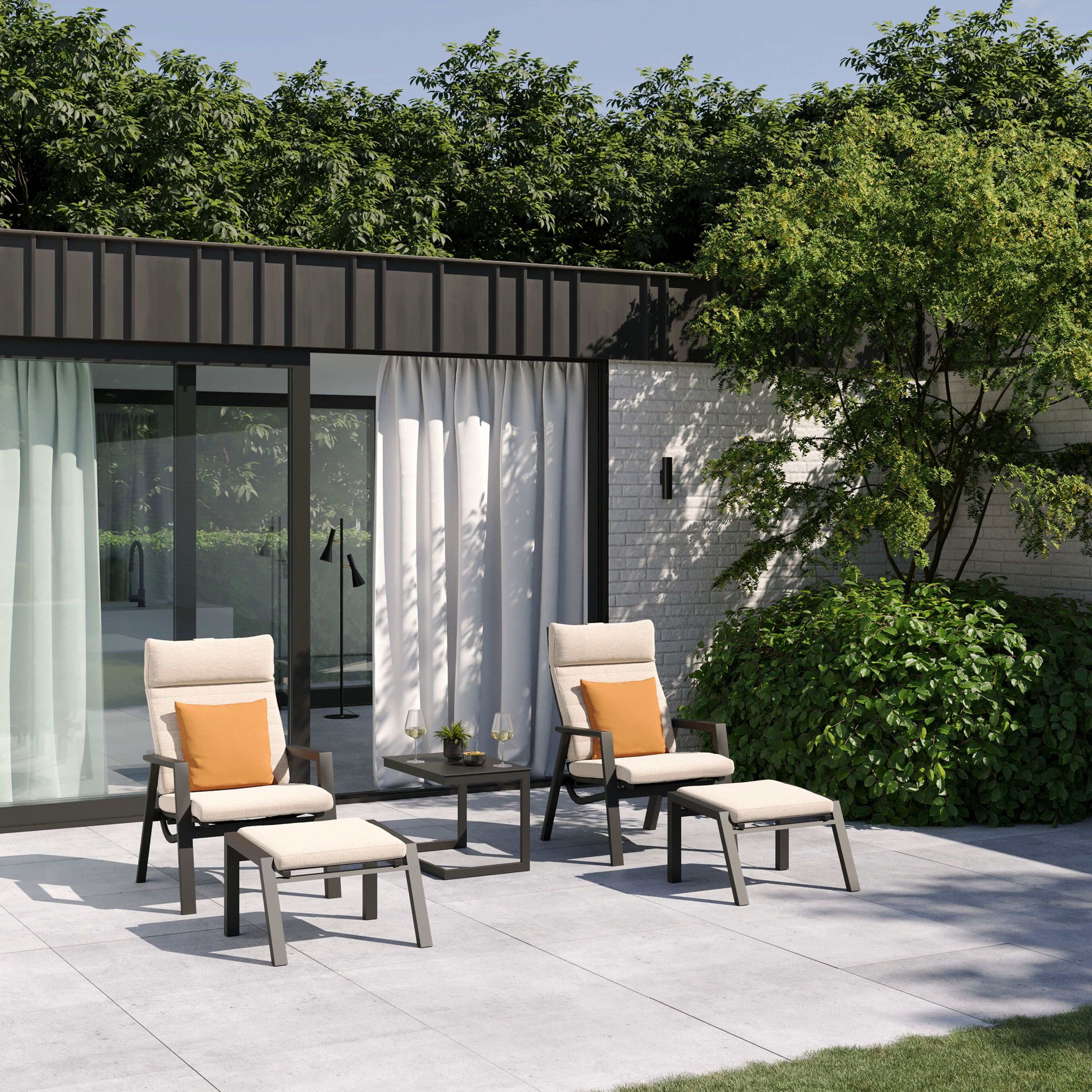 Prato loungestoel in zwart aluminium met rustic weather+ softtouch kussen