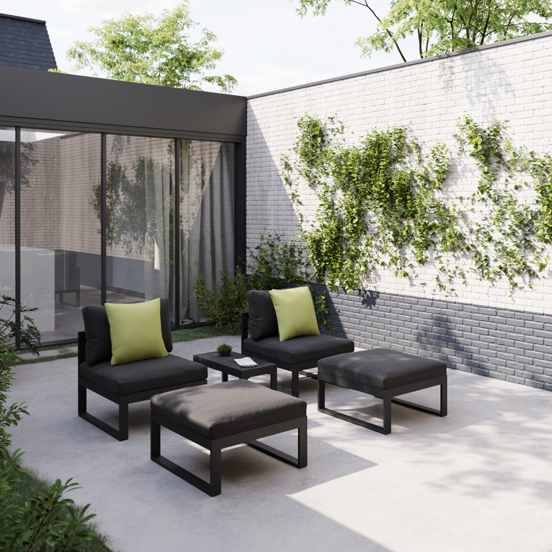 Caldela loungestoel in zwart aluminium met zwart weather+ softtouch kussens