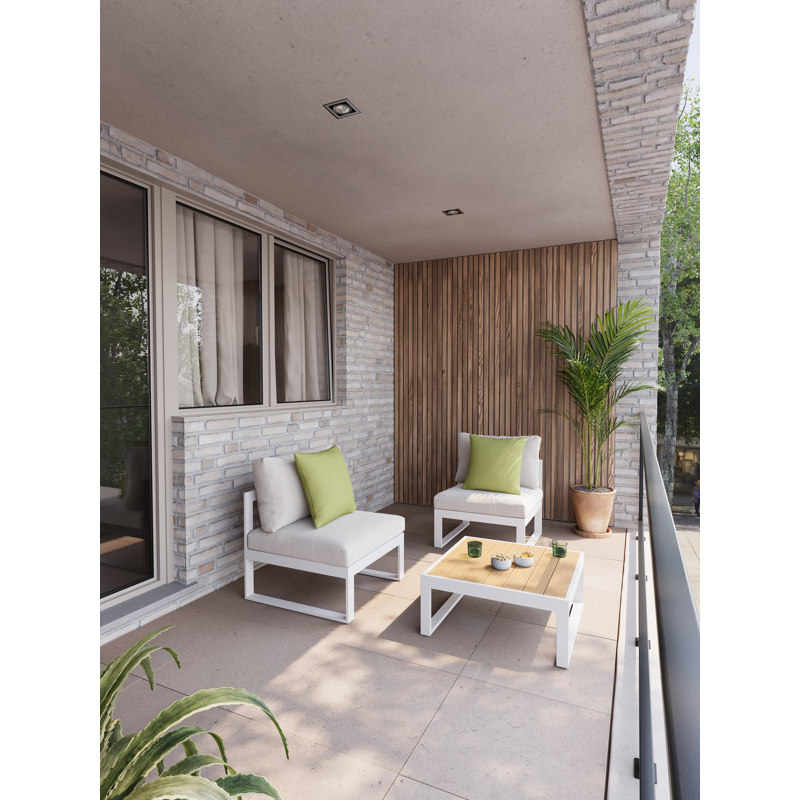 Caldela loungestoel in wit aluminium met beige Weather+ Olefin kussens