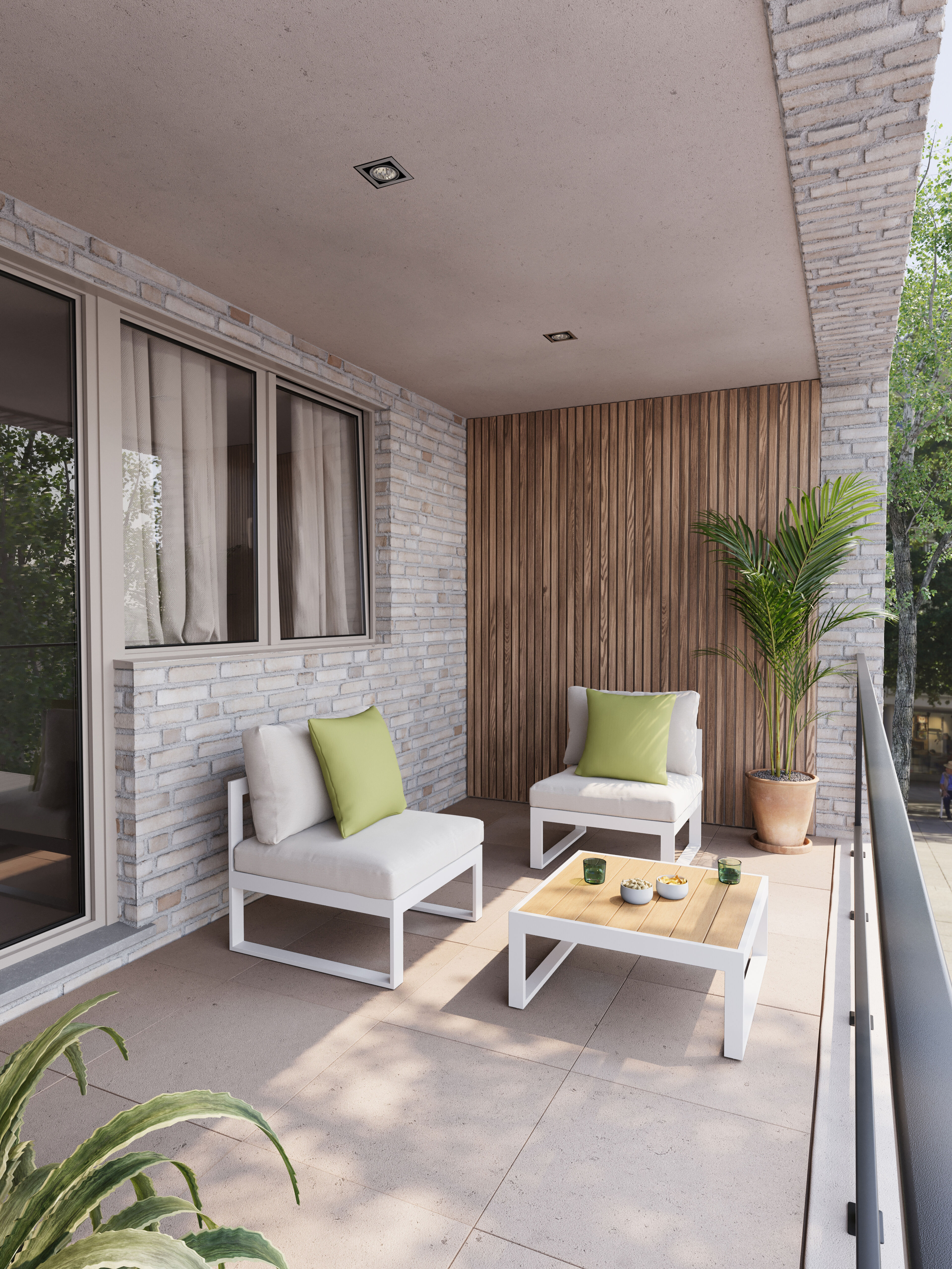 Fauteuil de jardin Caldela en aluminium blanc avec coussins en Weather+ Olefin beige