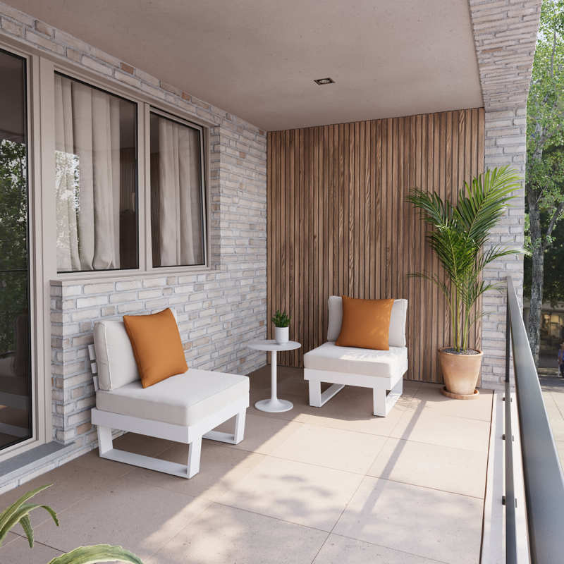 Alora loungestoel in wit aluminium met beige weather+ softtouch kussens