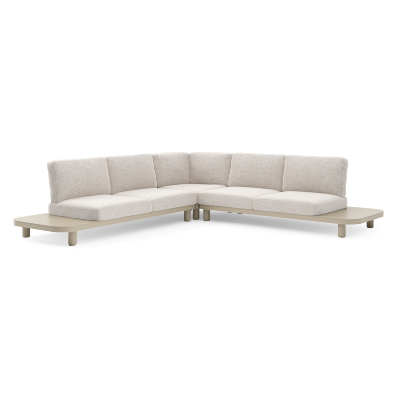 Salon de jardin d'angle Donato en aluminium beige et coussins en all weather sunbrella® luxe tundra sand