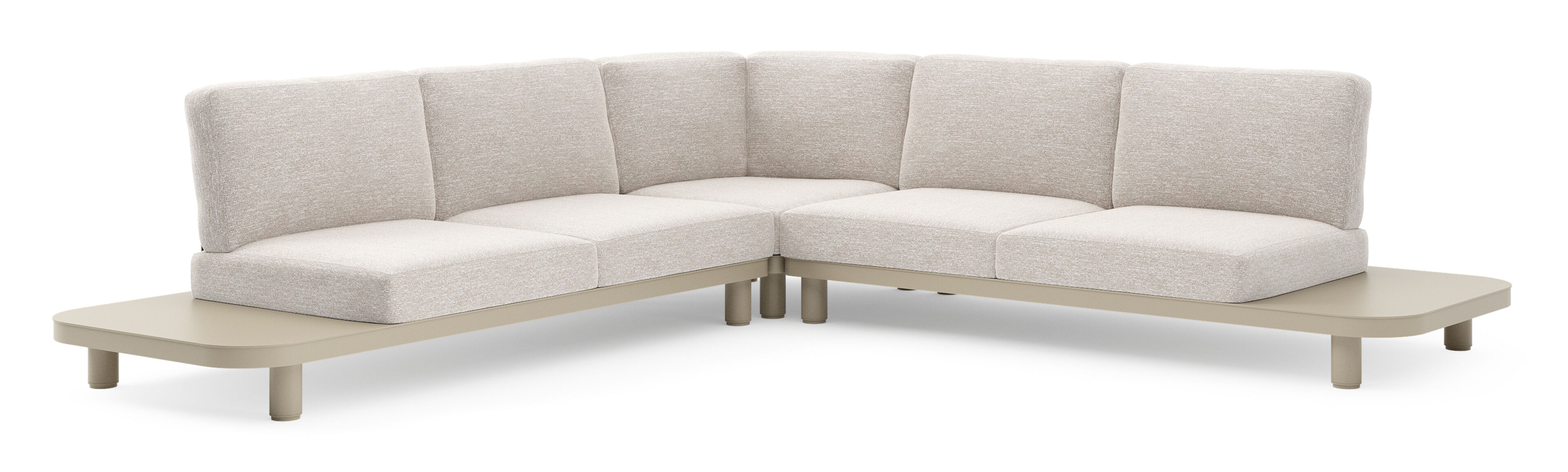 Salon de jardin d'angle Donato en aluminium beige et coussins en all weather sunbrella® luxe tundra sand