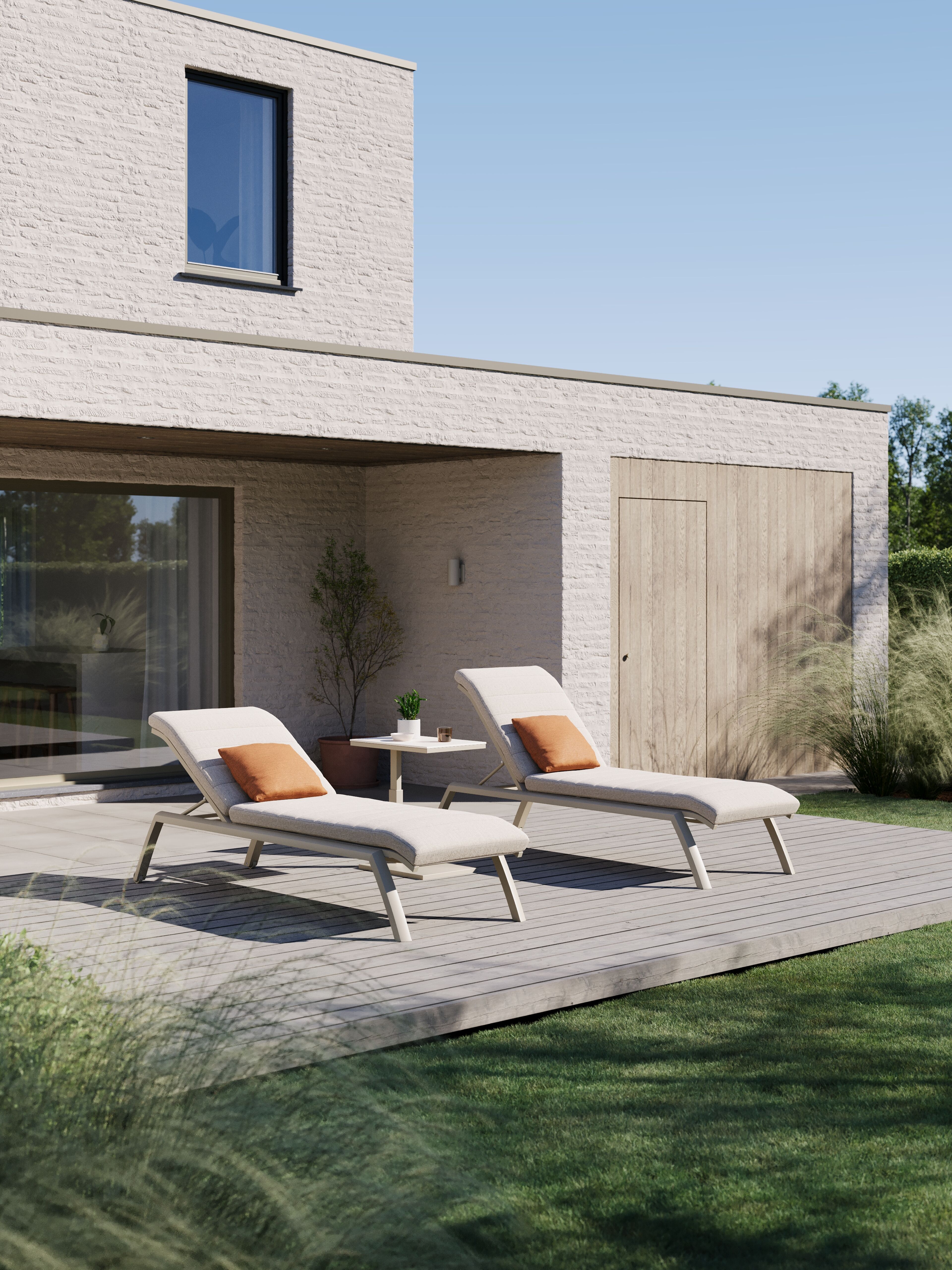 Chaise longue réglable Bari en aluminium beige et textilène simple beige