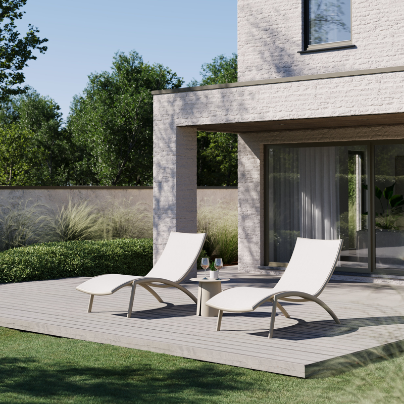 Siena ligbed in beige aluminium en beige single textilene