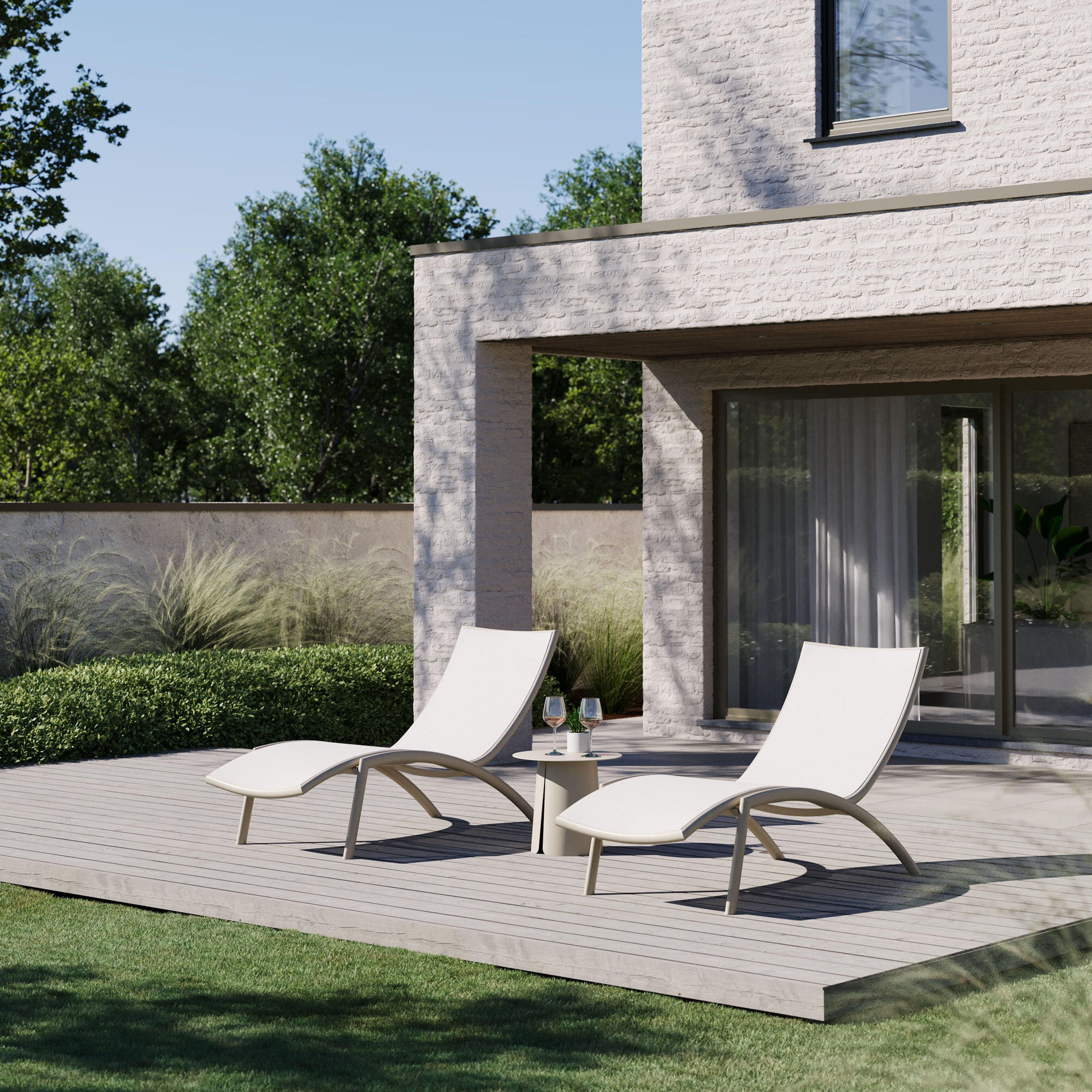 Siena ligbed in beige aluminium en beige single textilene