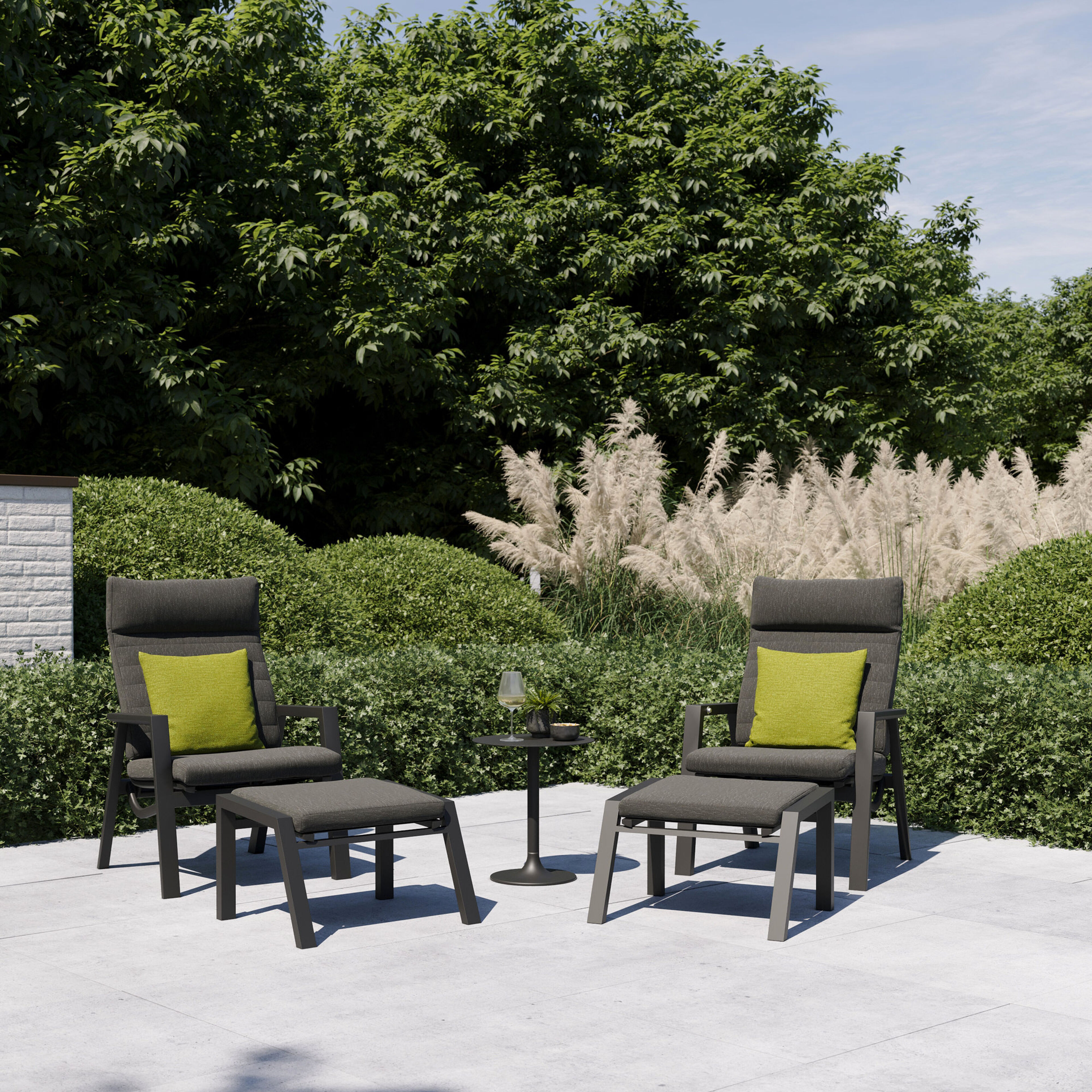 Prato loungestoel in zwart aluminium met sky black weather+ softtouch kussen