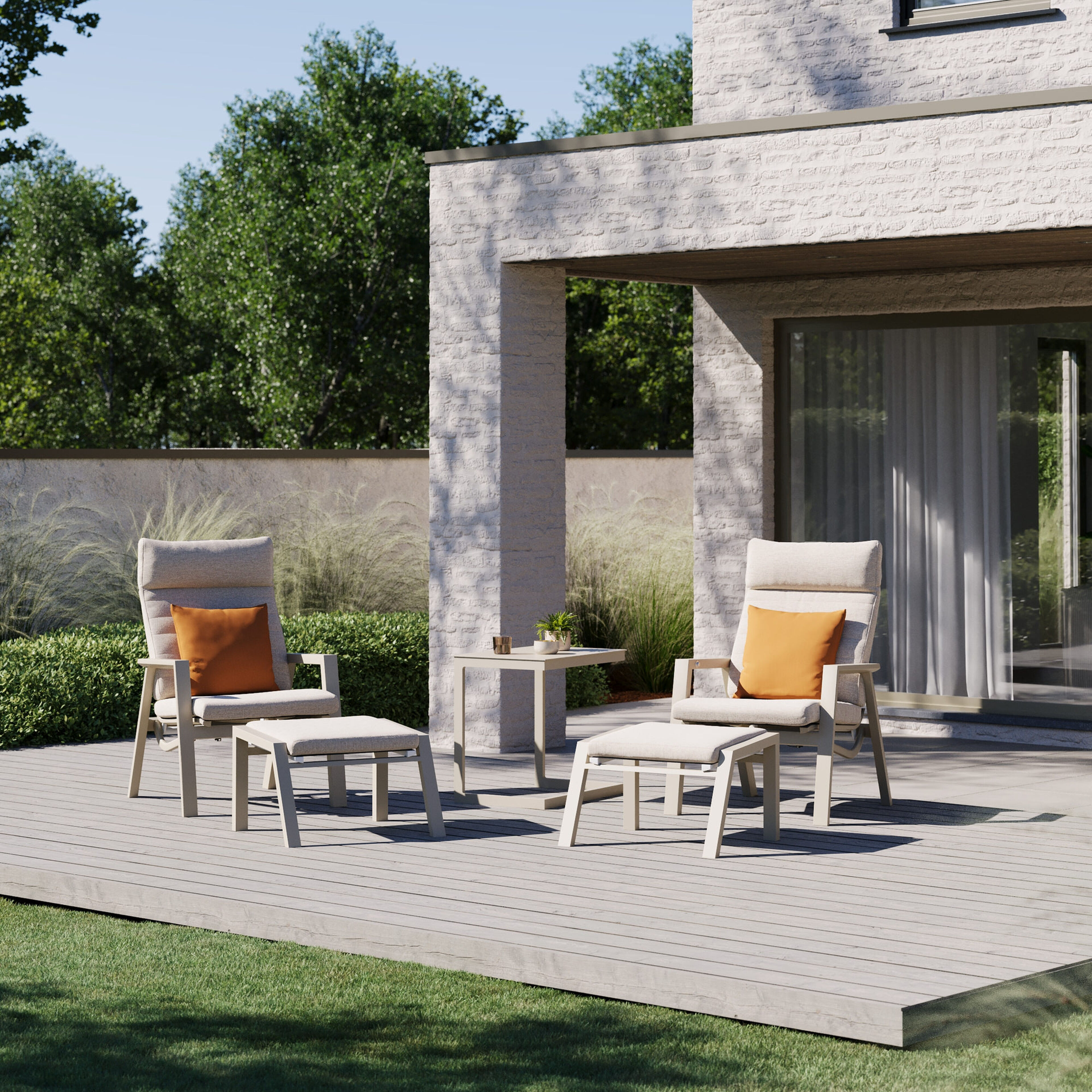 Fauteuil de jardin Prato en aluminium beige et coussins en weather+ softtouch rustic