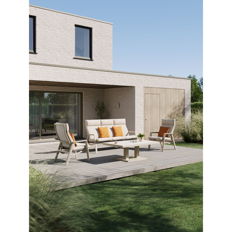Prato loungebank in beige aluminium met rustic weather+ softtouch kussen