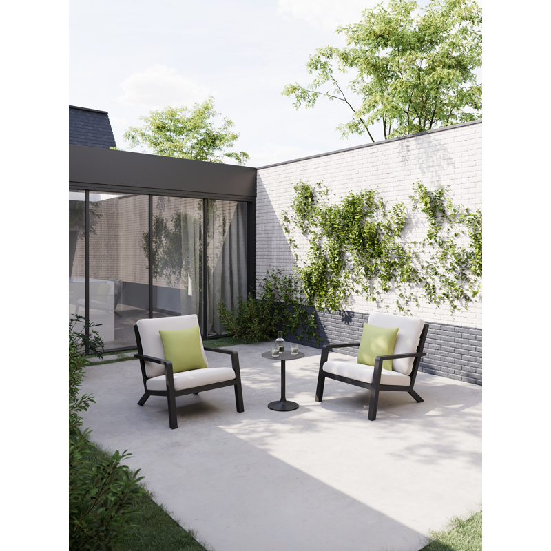 Nelas loungestoel in zwart aluminium met beige kussen