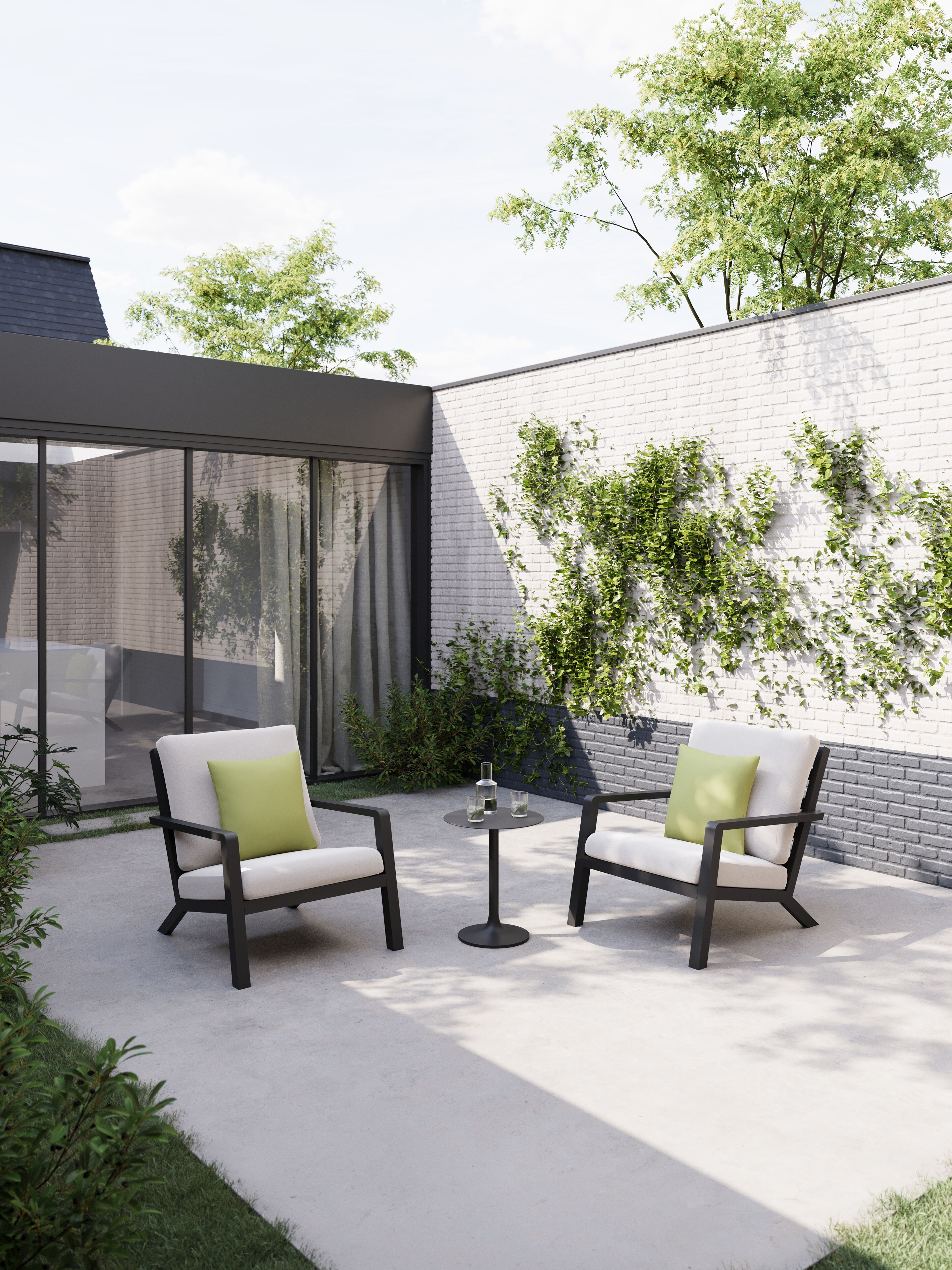 Nelas loungestoel in zwart aluminium met beige kussen