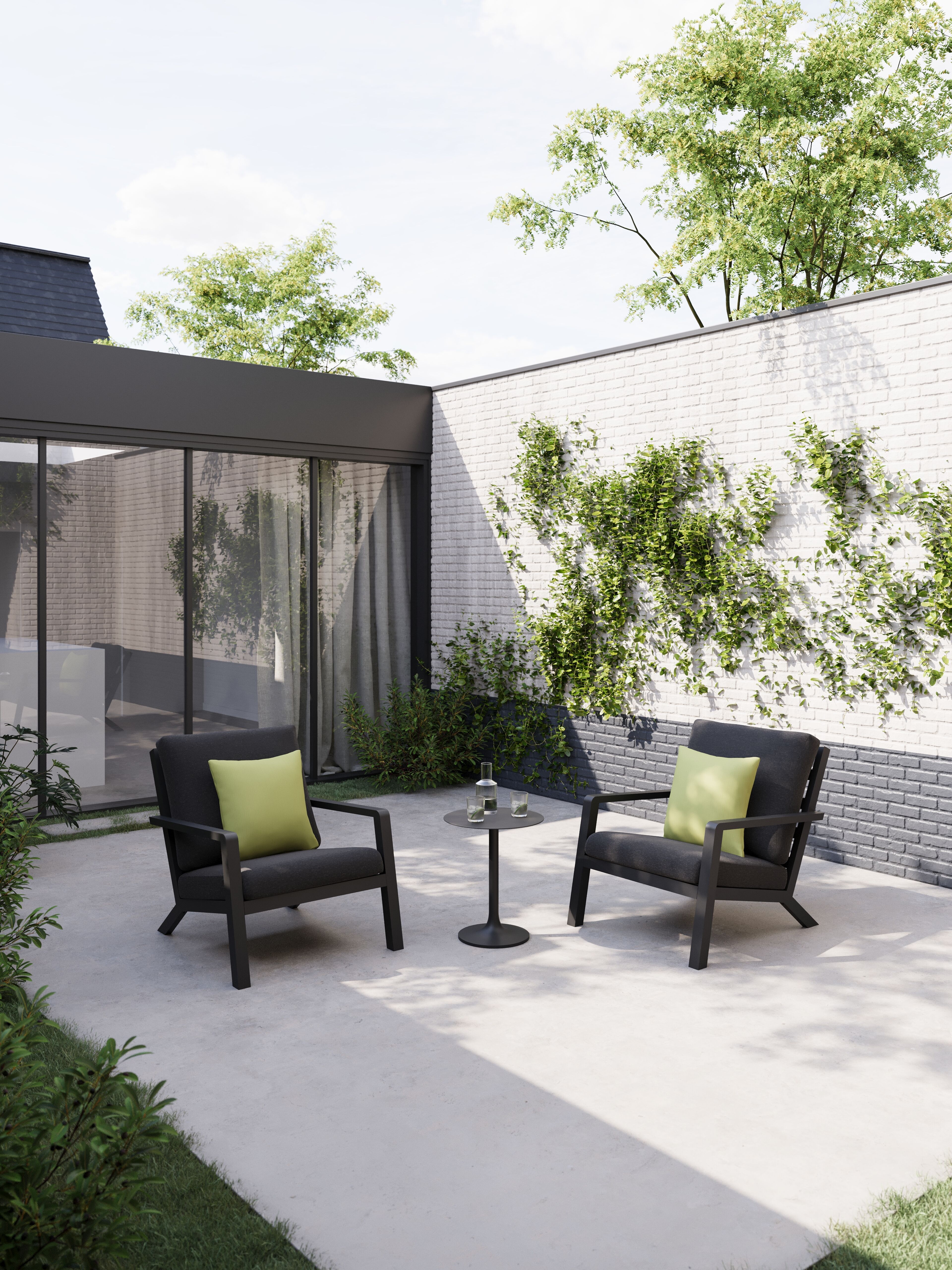 Fauteuil de jardin Nelas en aluminium noir et coussins en weather+ softtouch noir