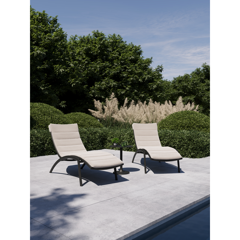 Siena ligbed in zwart aluminium en beige single textilene