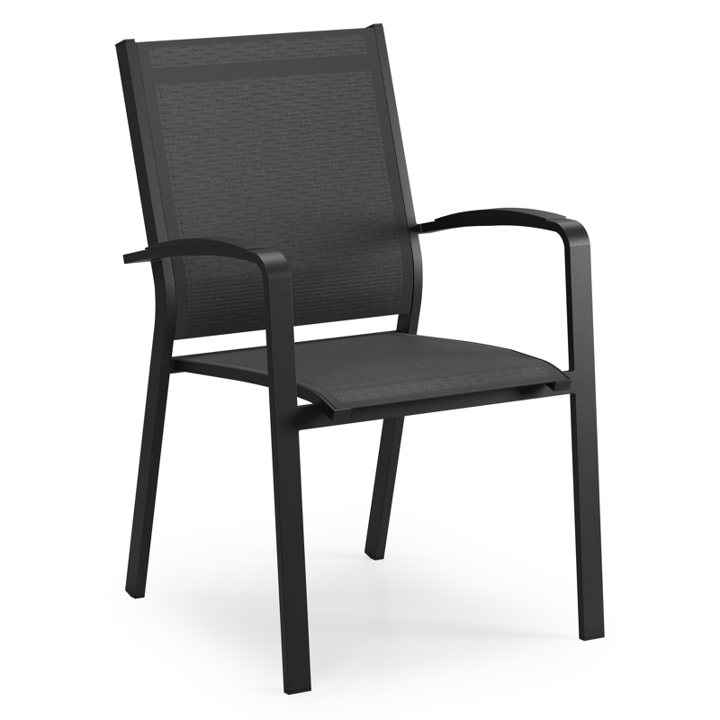 Chaise de jardin empilable Lioni in aluminium noir et textilène noir