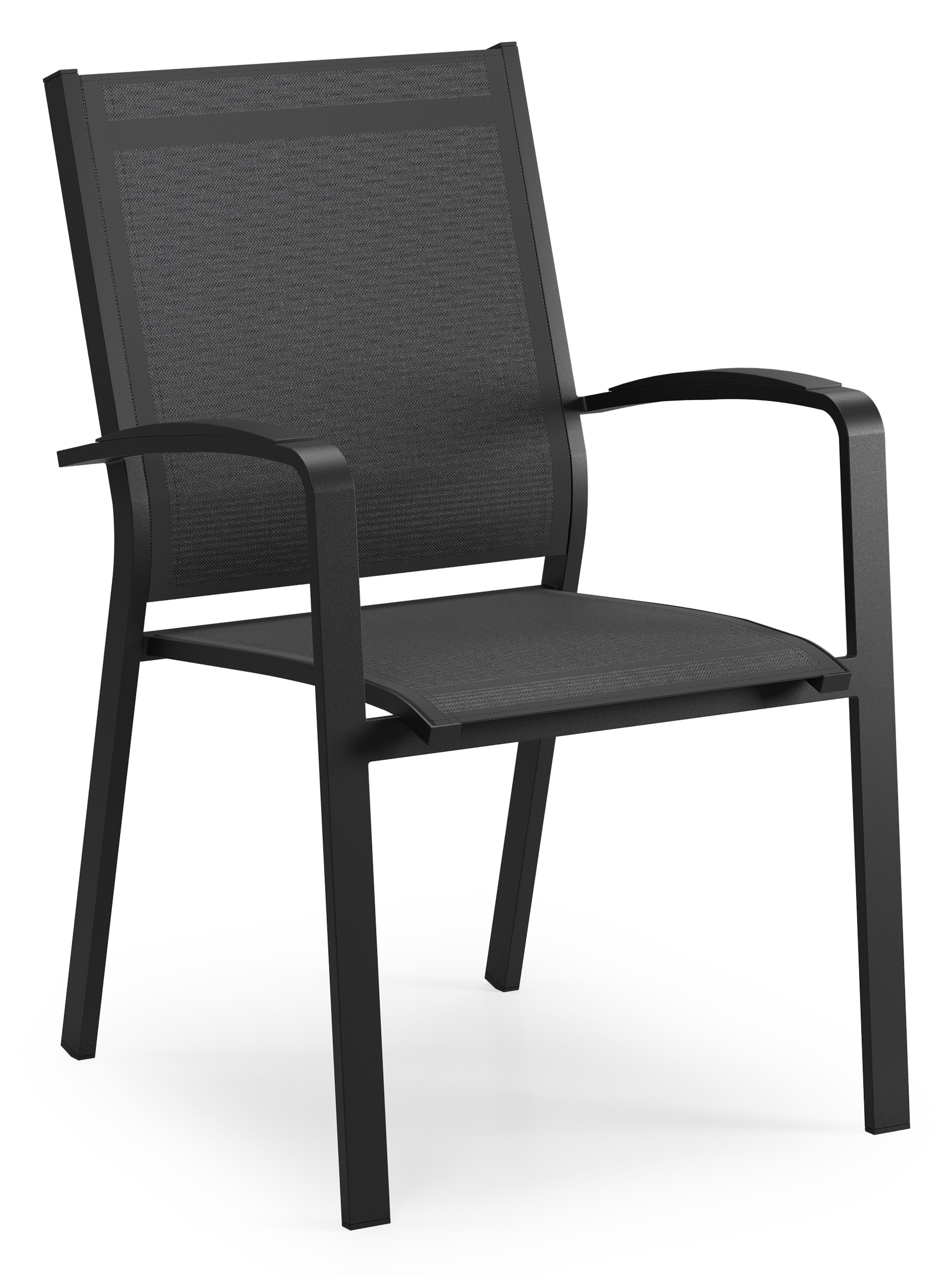 Chaise de jardin empilable Lioni in aluminium noir et textilène noir