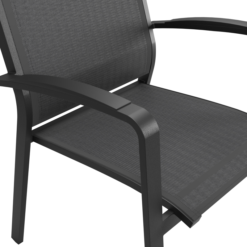 Chaise de jardin empilable Lioni in aluminium noir et textilène noir