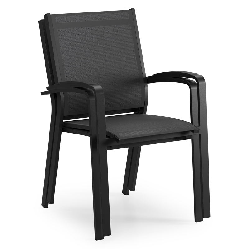 Chaise de jardin empilable Lioni in aluminium noir et textilène noir