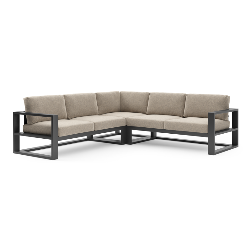 Verato loungehoek in zwart aluminium met chartres pewter all weather sunbrella® luxe kussen