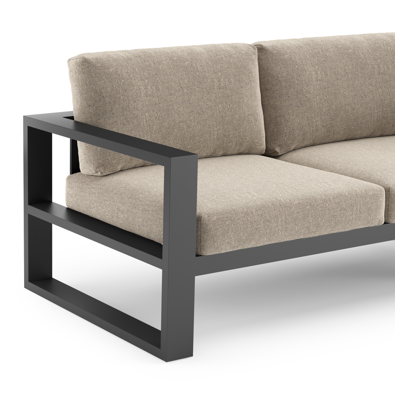 Verato loungehoek in zwart aluminium met chartres pewter all weather sunbrella® luxe kussen