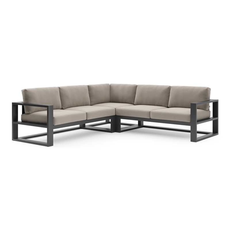 Verato loungehoek in zwart aluminium met savane coconut all weather sunbrella® luxe kussen