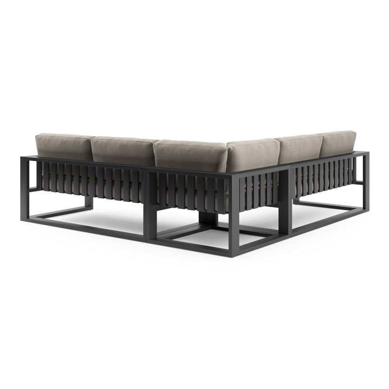 Verato loungehoek in zwart aluminium met savane coconut all weather sunbrella® luxe kussen