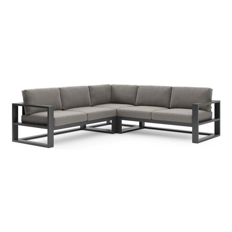 Verato loungehoek in zwart aluminium met chartres drizzle all weather sunbrella® luxe kussen