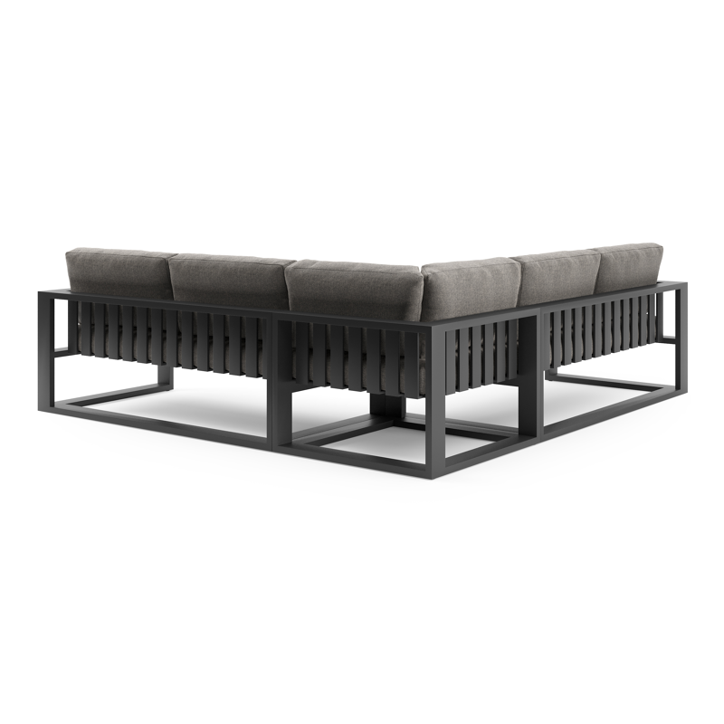 Verato loungehoek in zwart aluminium met chartres drizzle all weather sunbrella® luxe kussen