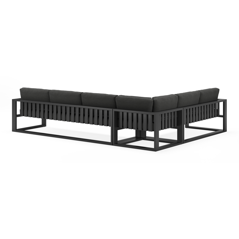 Verato loungehoek in zwart aluminium met tundra charcoal all weather sunbrella® luxe kussens