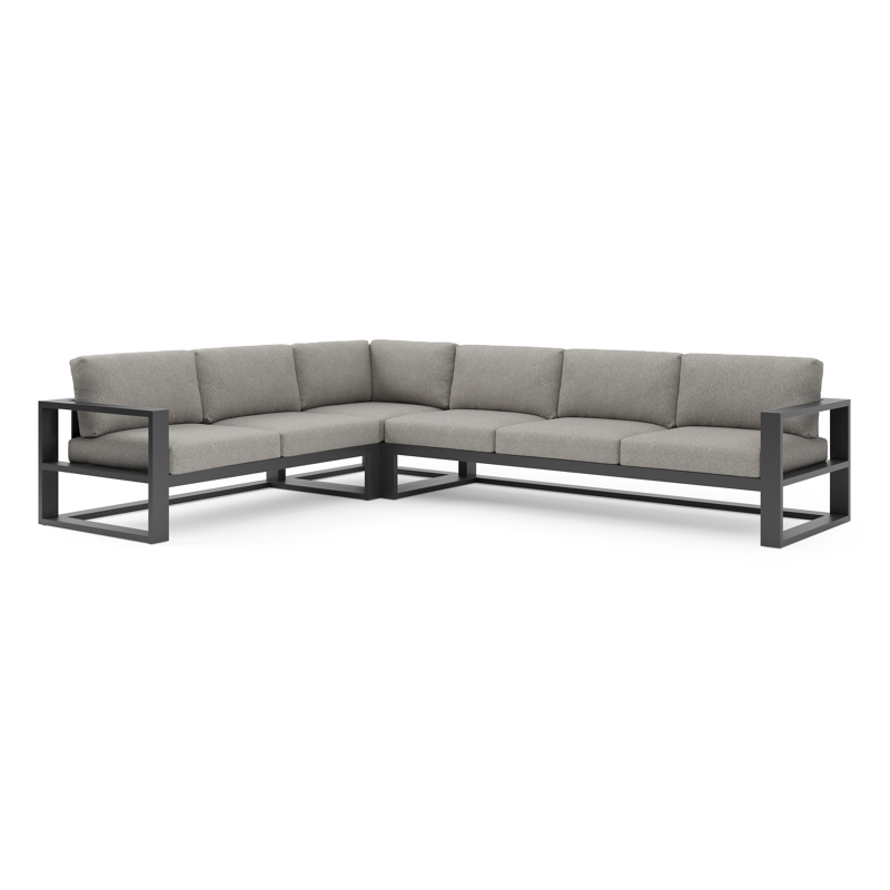 Salon de jardin d'angle Verato en aluminium noir et coussins en all weather sunbrella® luxe tundra charcoal