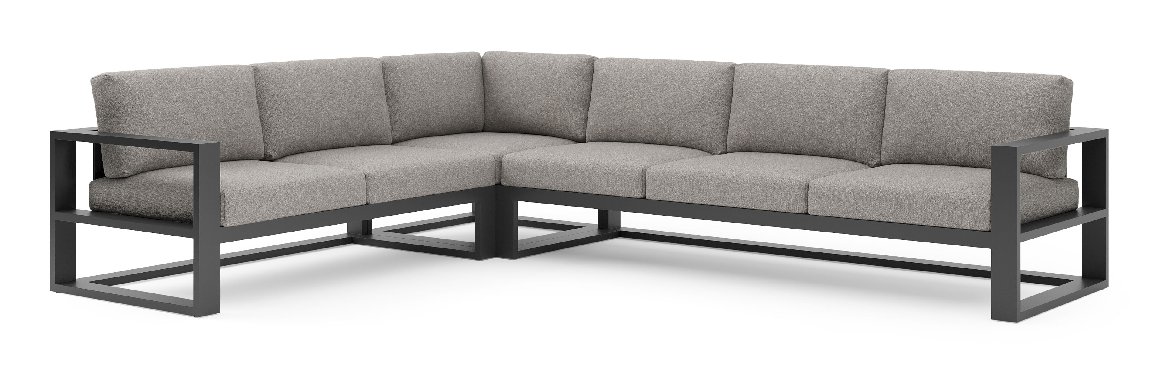 Salon de jardin d'angle Verato en aluminium noir et coussins en all weather sunbrella® luxe tundra charcoal