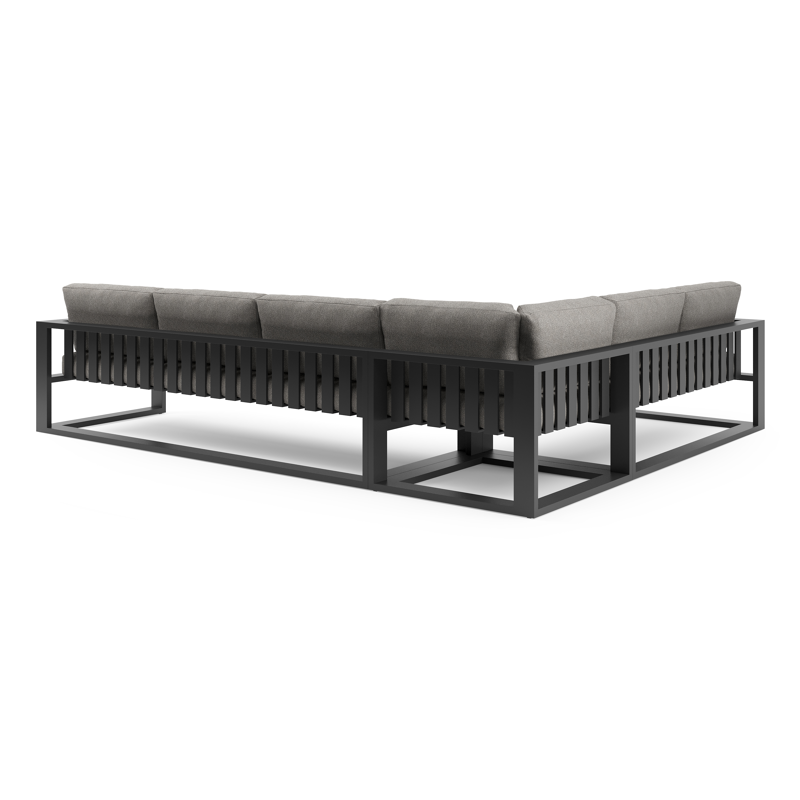 Salon de jardin d'angle Verato en aluminium noir et coussins en all weather sunbrella® luxe tundra charcoal