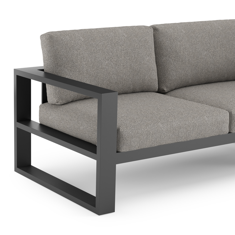 Salon de jardin d'angle Verato en aluminium noir et coussins en all weather sunbrella® luxe tundra charcoal