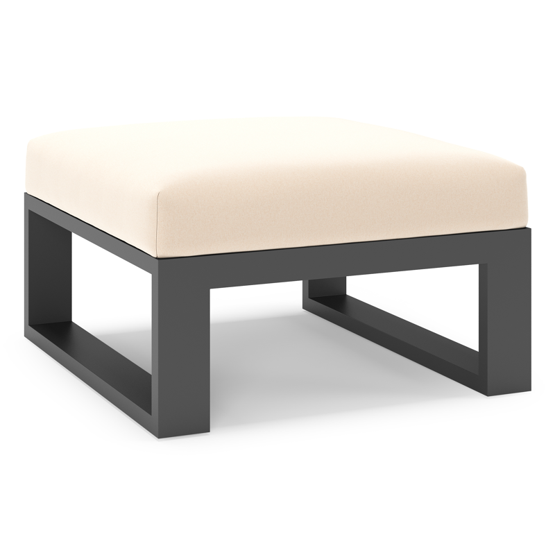 Pouf Verato en aluminium noir et coussins en all weather sunbrella® luxe natte linen chalk