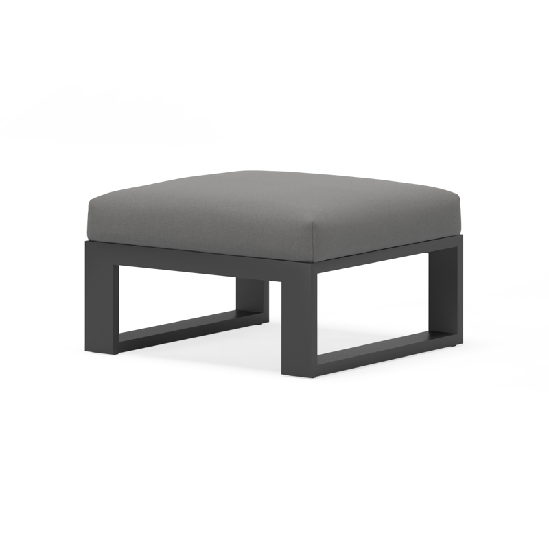 Verato poef in zwart aluminium met natte charcoal chine all weather sunbrella® luxe kussen