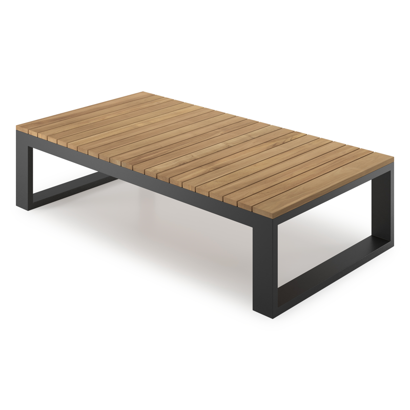 Table basse Verato en aluminium noir et teck - Lg. 163 x Lrg. 88 x Haut. 41 cm