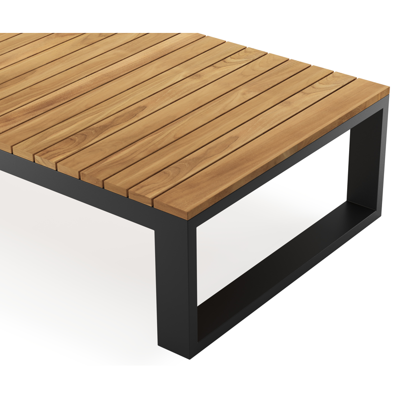 Table basse Verato en aluminium noir et teck - Lg. 163 x Lrg. 88 x Haut. 41 cm