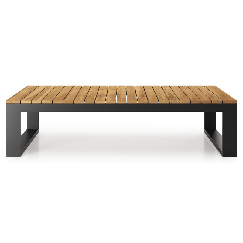 Table basse Verato en aluminium noir et teck - Lg. 163 x Lrg. 88 x Haut. 41 cm