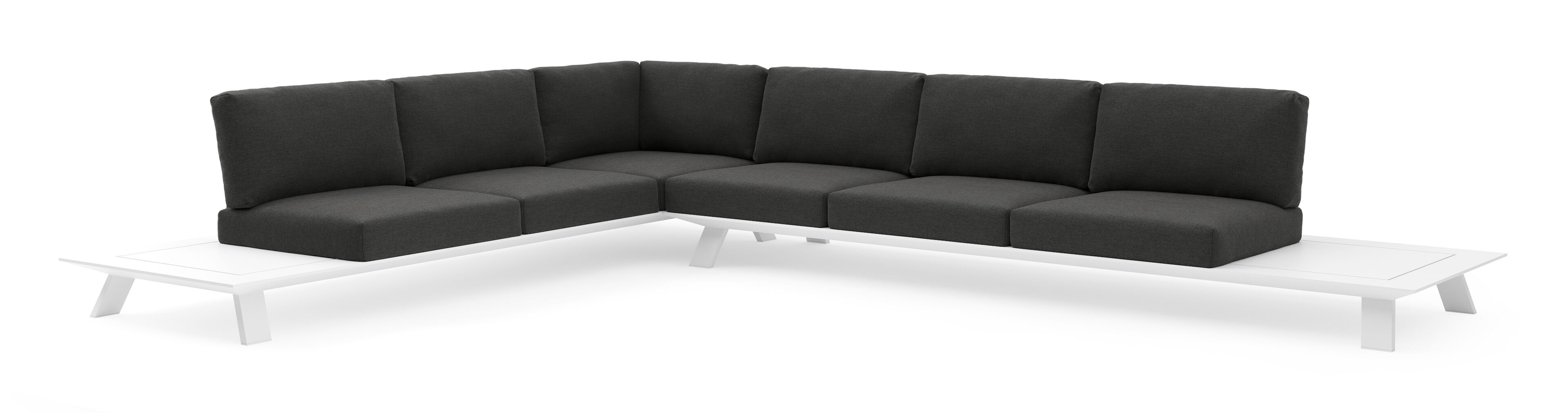 Salon de jardin d'angle Cesano en aluminium blanc et coussin en all weather Sunbrella® luxe chartres sooty