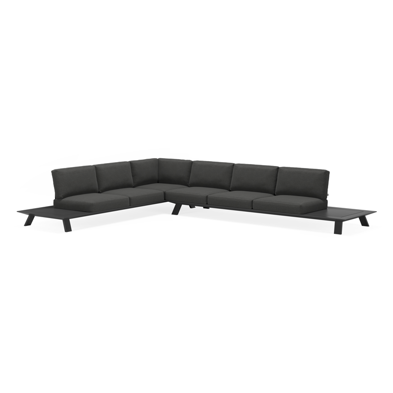 Salon de jardin d'angle Cesano en aluminium noir avec coussins en All Weather Sunbrella® luxe chartres sooty