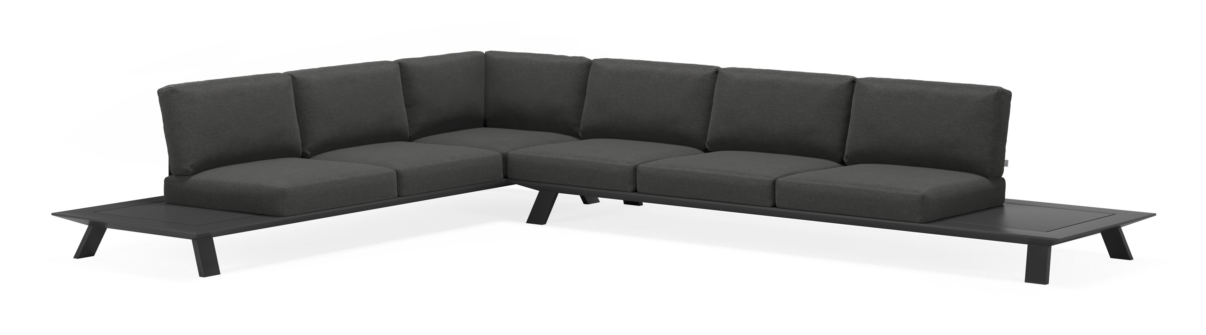 Cesano loungehoek in zwart aluminium met tundra charcoal all weather sunbrella® luxe kussens