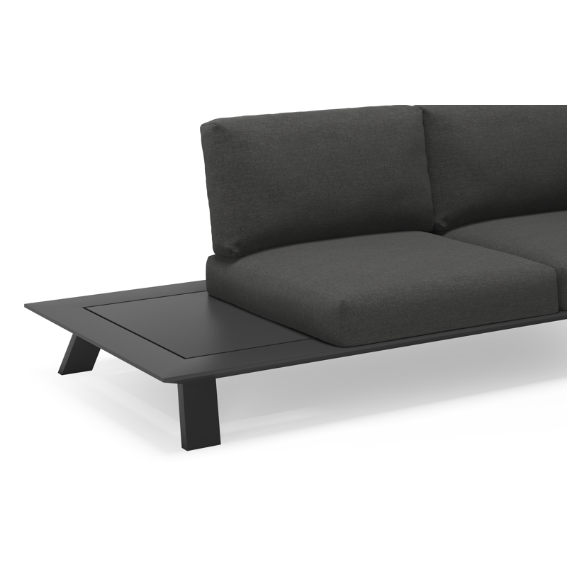 Salon de jardin d'angle Cesano en aluminium noir avec coussins en All Weather Sunbrella® luxe chartres sooty