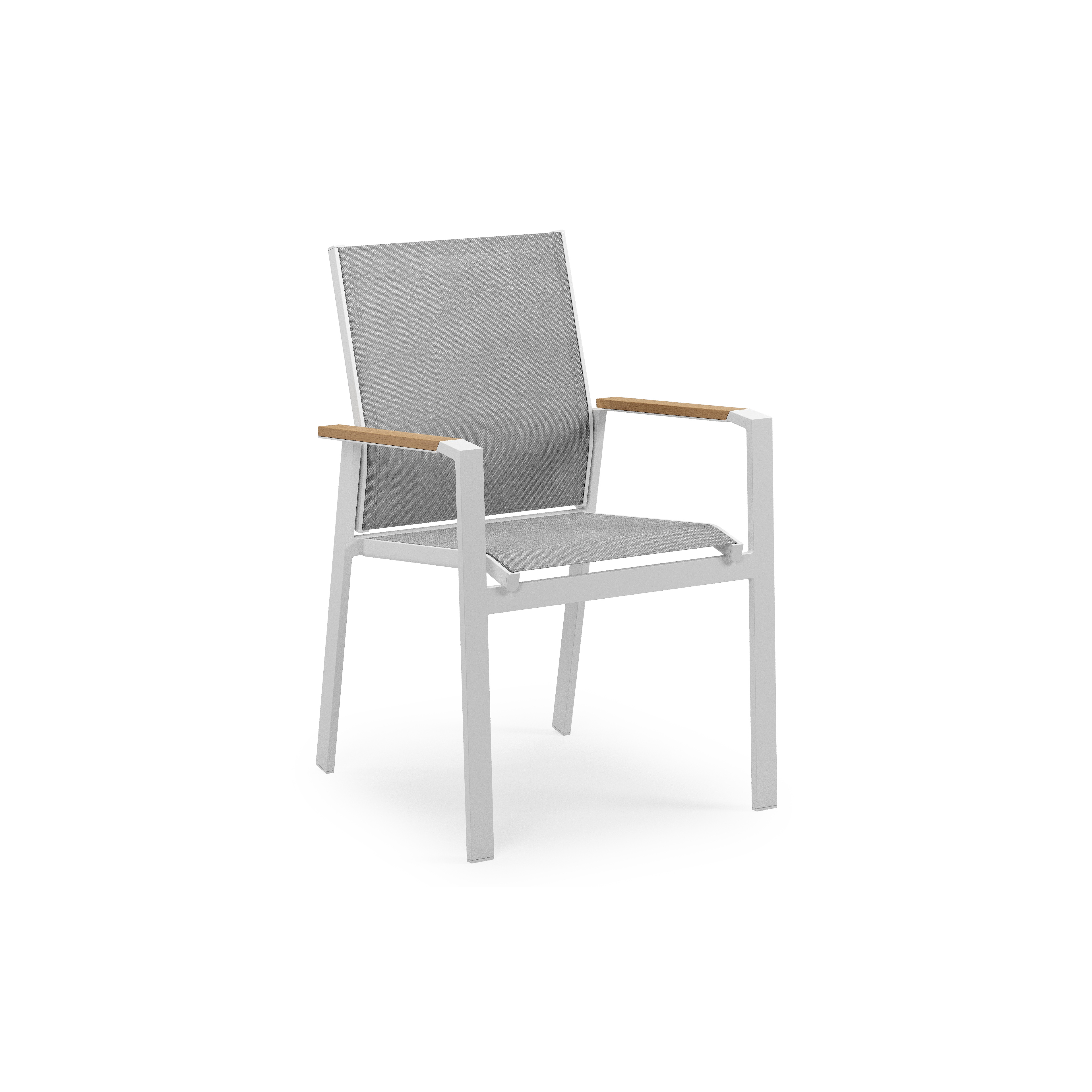 Bahia stapelbare tuinstoel in wit aluminium en grijs textilene en polywood armleuning