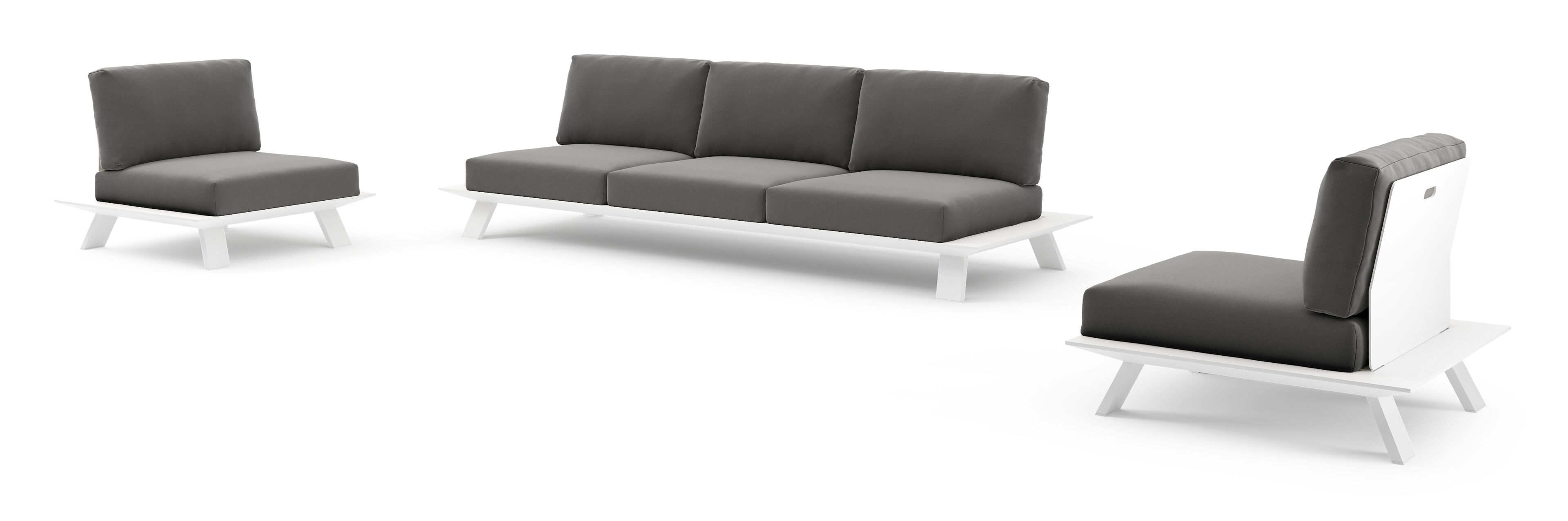 Cesano loungeset in wit aluminium met natte charcoal chine all weather sunbrella® luxe kussens