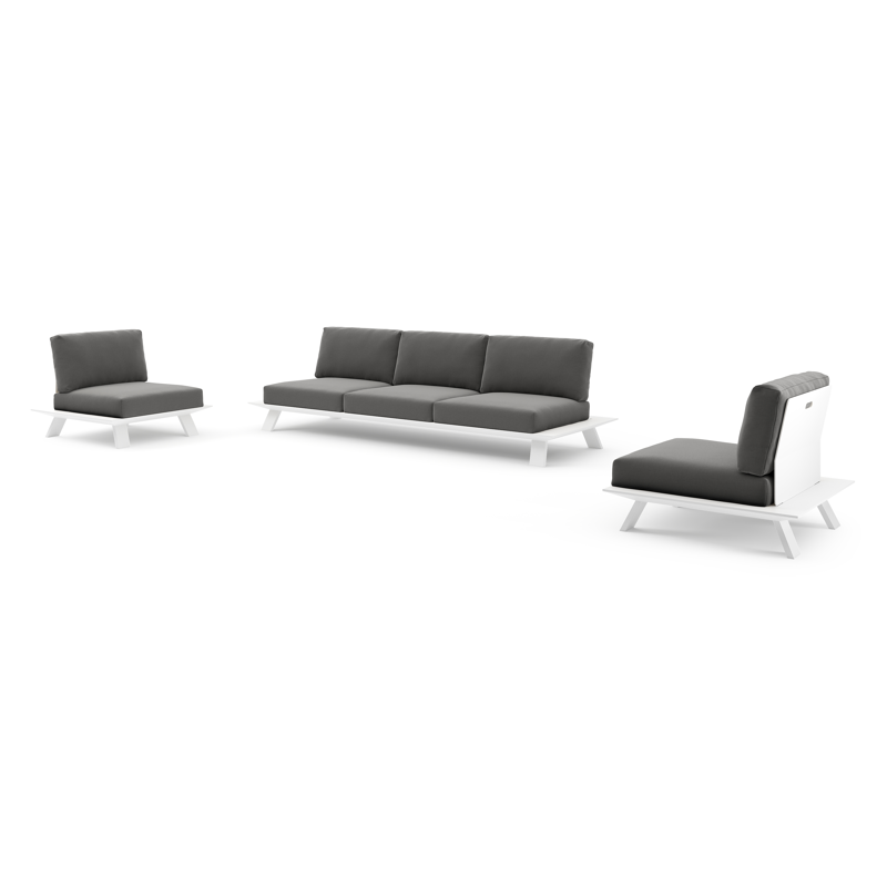 Salon de jardin Cesano en aluminium blanc avec coussins en All Weather Sunbrella® luxe natte charcoal chine