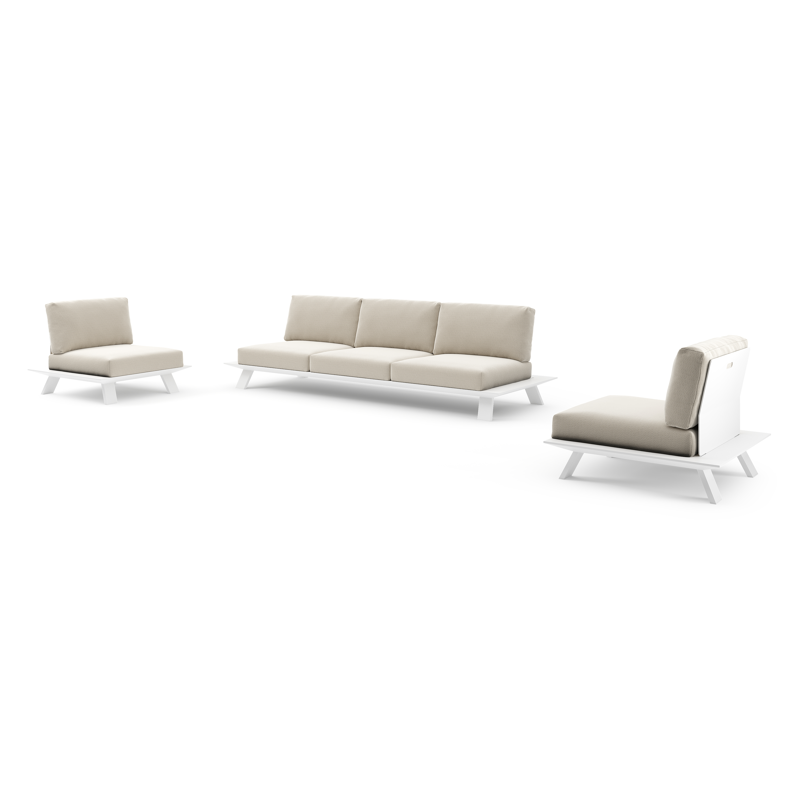 Salon de jardin Cesano en aluminium blanc avec coussins en All Weather Sunbrella® luxe lopi marble