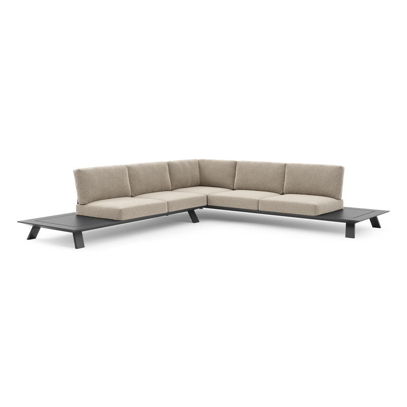 Salon de jardin d'angle Cesano en aluminium noir et coussin en all weather Sunbrella® luxe chartres pewter