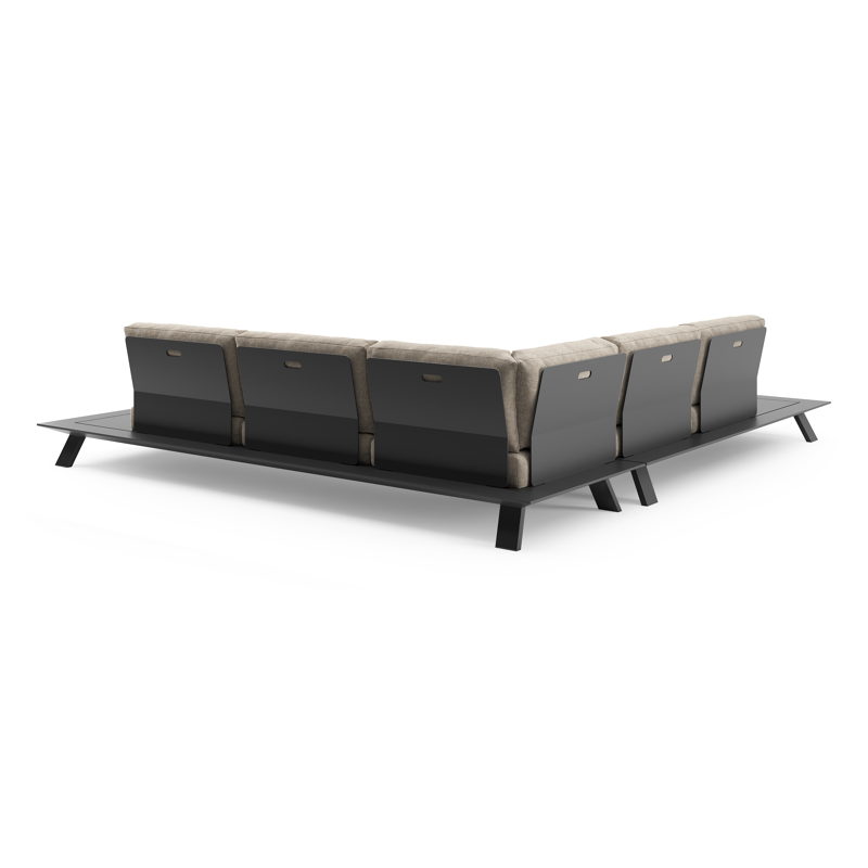 Salon de jardin d'angle Cesano en aluminium noir et coussin en all weather Sunbrella® luxe chartres pewter
