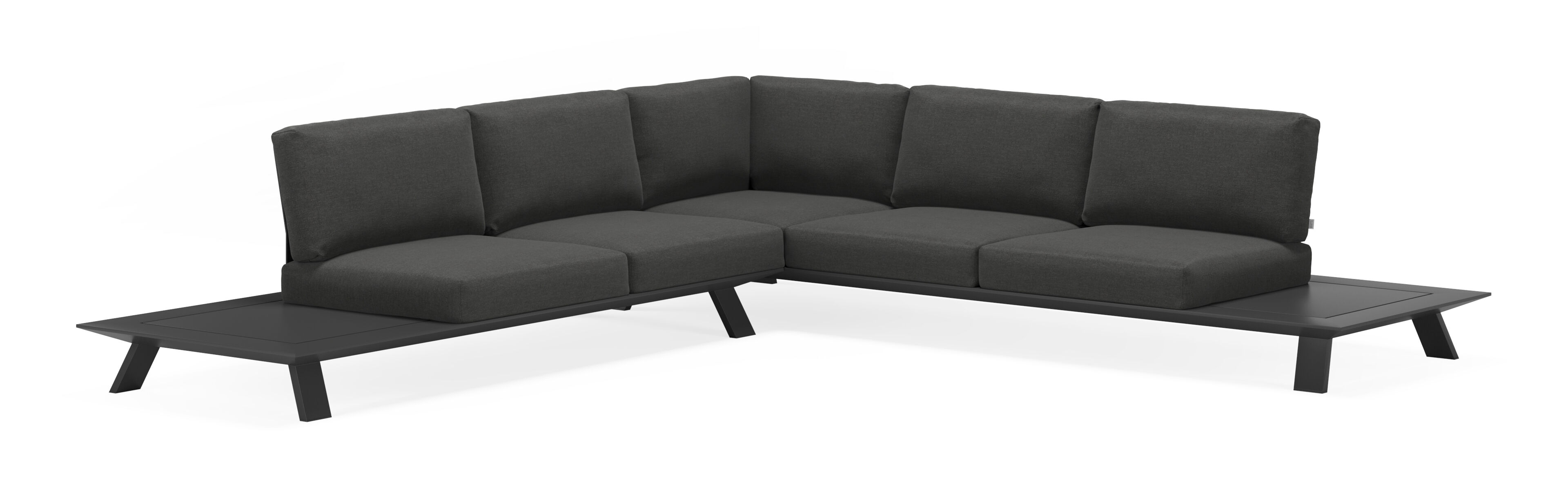 Cesano loungehoek in zwart aluminium met tundra charcoal all weather sunbrella® luxe kussens